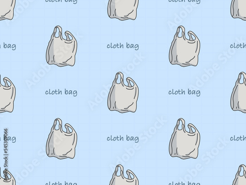 Cloth bag cartoon character seamless pattern on blue background