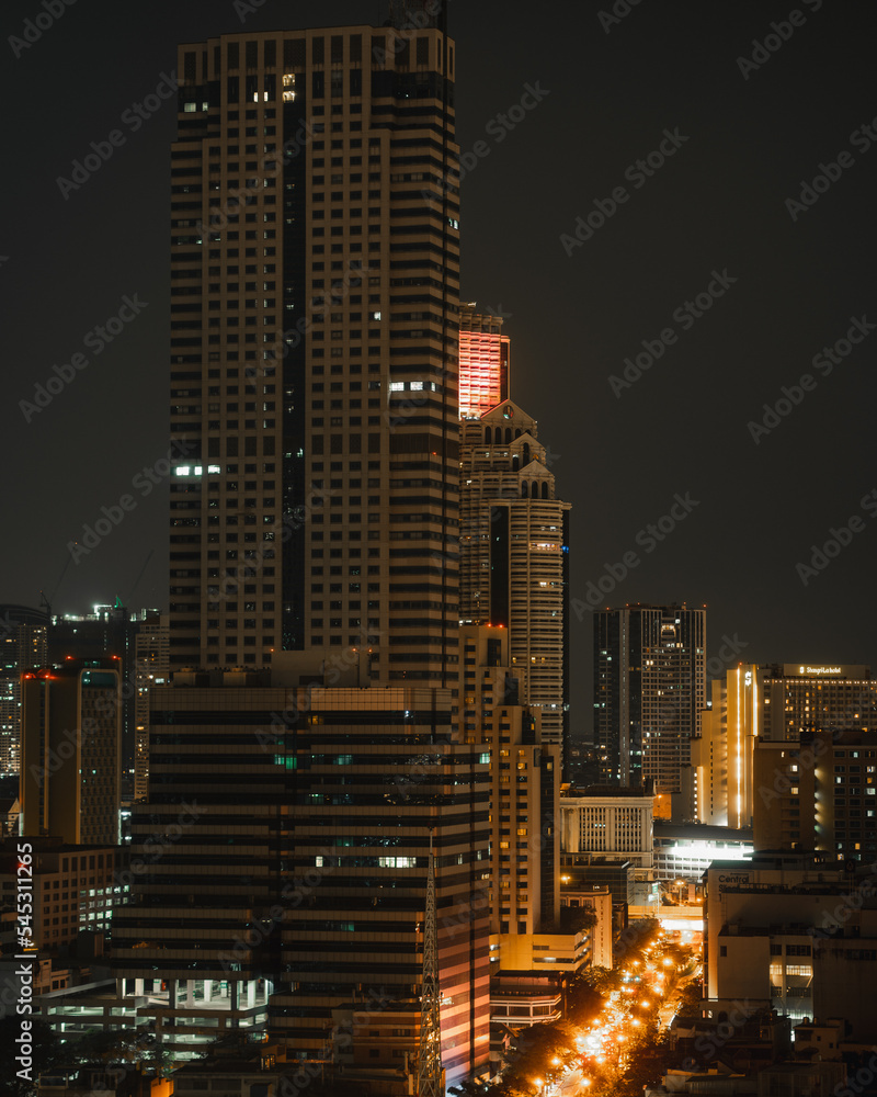 downtown city at night in Bangkok