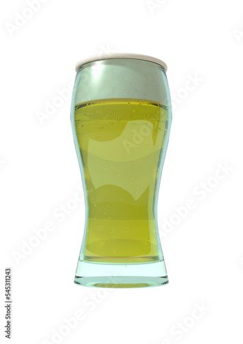 Copo de vidro com cerveja amarela espumante e bolhas de gás photo