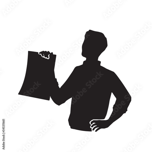 書面を突き付けて主張する男性のシルエットイラスト　黒