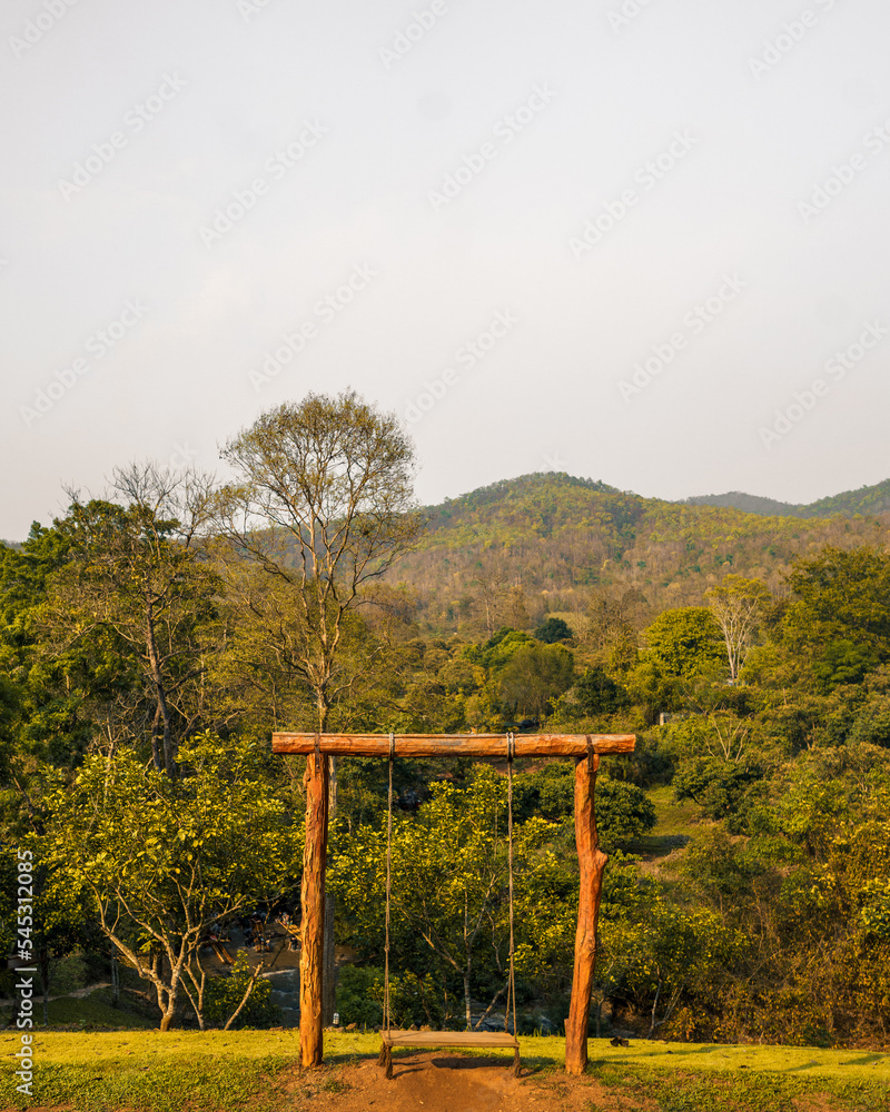 wooden swing in thailand 