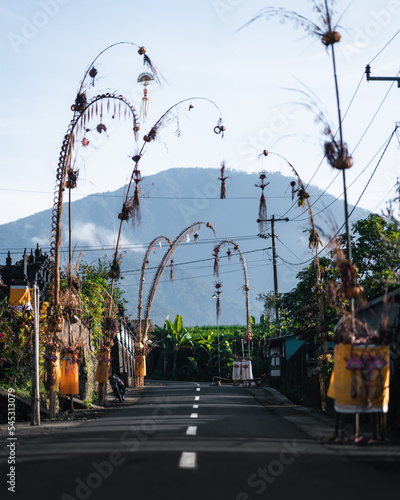 Road in a small village with mountain in Indonesia