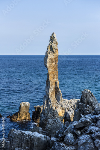 Beautiful rock and bolders on the seashore along the coastline 