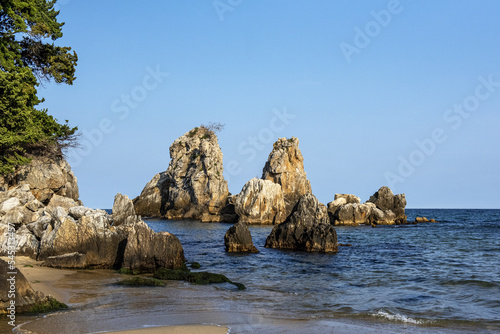 Beautiful rock and bolders on the seashore along the coastline 