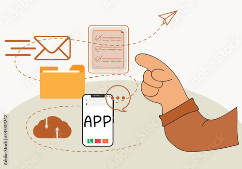 hand man checking daily work Mail in a mobile application work email checklist online workflow concept Vector illustration