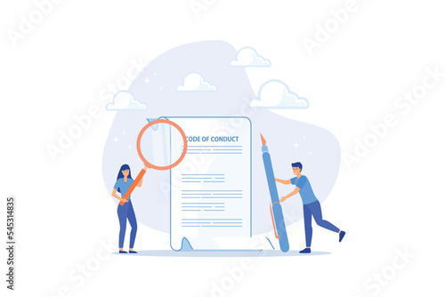 Code of conduct, ethical policy or rules, regulation or principles guideline for work responsibility, compliance document or company standard concept, flat vector modern illustration