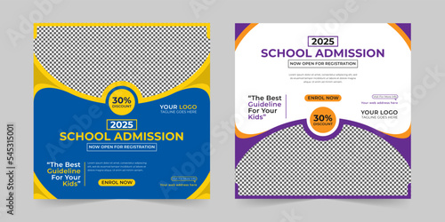 School admission digital marketing social media post, web banner promotion ads sales and discount banner vector template Design.