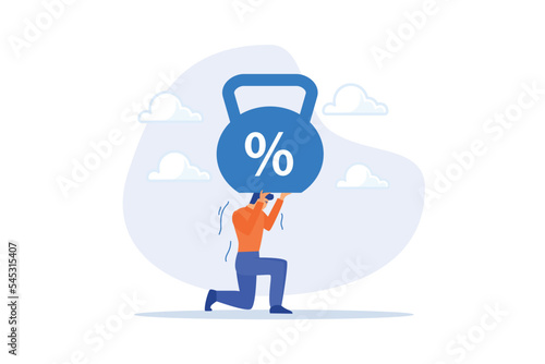Debt burden risk from high interest rate, FED or federal reserved rate hike cause heavy loan or mortgage payment, economic recession concept, flat vector modern illustration