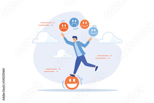 Emotional intelligence, control feeling or emotion, psychology to be success or balance of anxiety and happiness concept, flat vector modern illustration