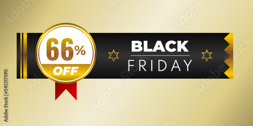 Black Friday 66% off Promotion Poster or banner black and gold special offer