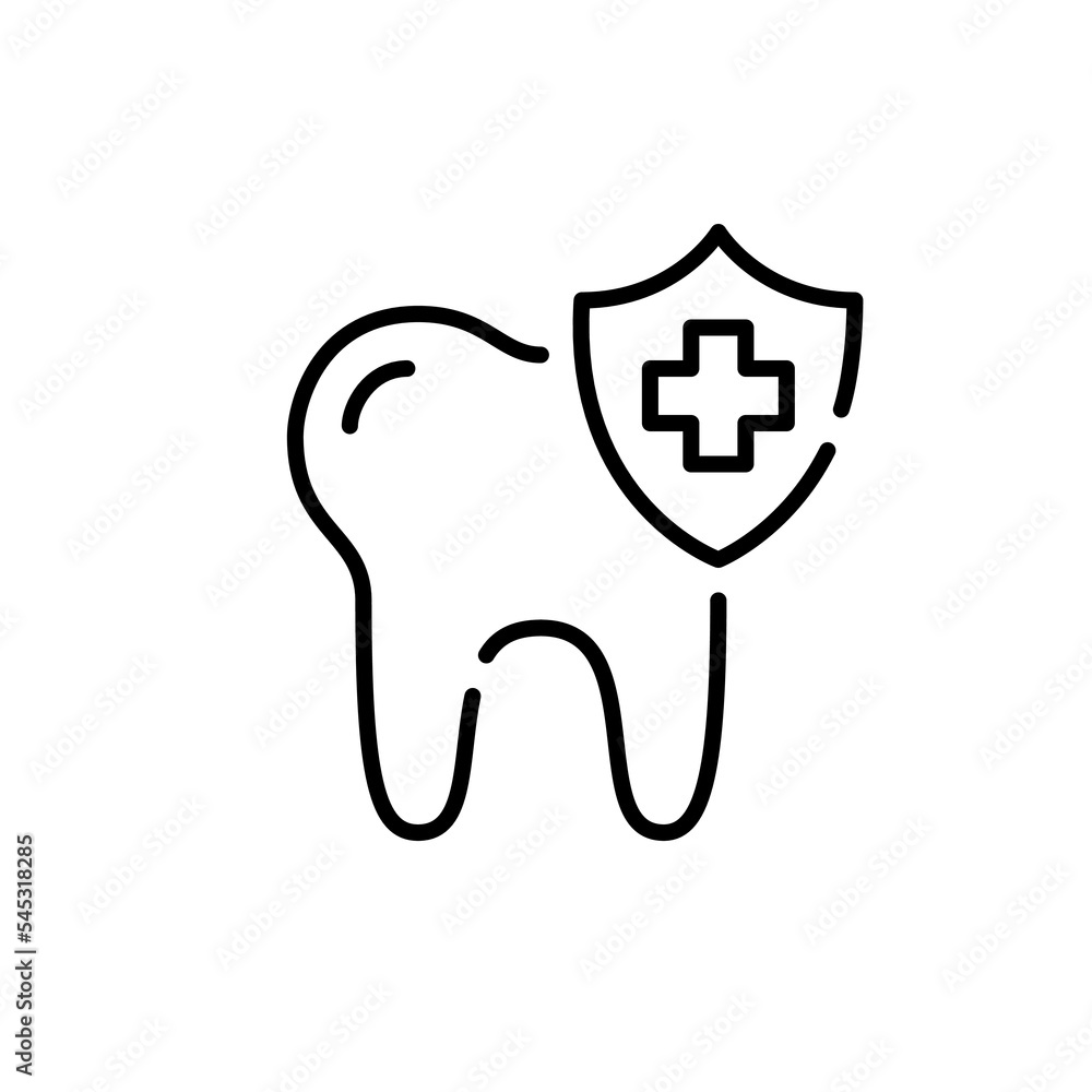 Tooth with shield icon. Dental care and oral medicine. Pixel perfect editable stroke Tooth with shield icon. Dental care and oral medicine. Pixel perfect editable stroke