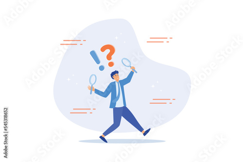 Observation or examination, curiosity to discover secret, search or analyze information, investigate or research concept, flat vector modern illustration
