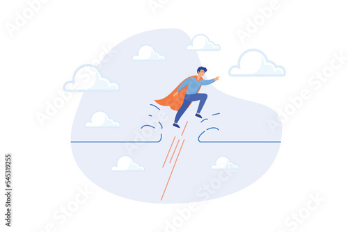 Breakthrough business barrier, overcome difficulty or obstacle to success, solve problem, business solution or leadership and effort for growth, flat vector modern illustration