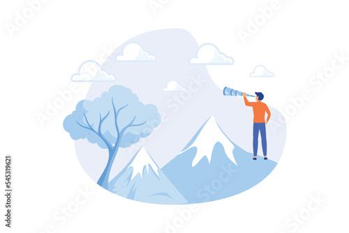 Visionary, look to see future or search for opportunity, finding way to success or discover new job or career, challenge or mission concept, flat vector modern illustration