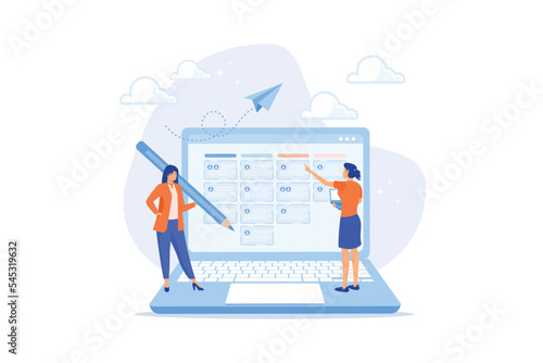 Task management software to organize project tasks, assign staff to finish work on schedule, project plan or efficiency work concept, flat vector modern illustration