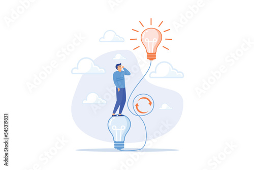 Rethink or think again to make change for better result, thinking new way to solve problem or make decisions, innovation idea to disruption concept, flat vector modern illustration