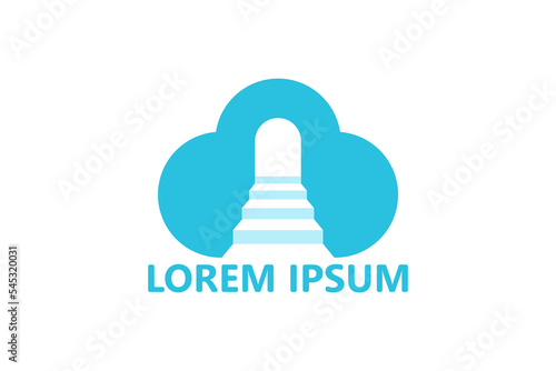 Stairway to heaven, stair cloud logo template design vector