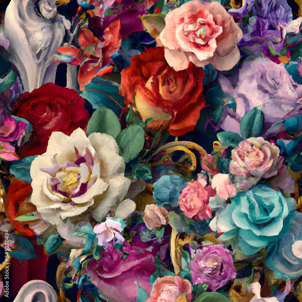 Elegant floral background in Renaissance style. Retro flower art design. 3D digital illustration.
