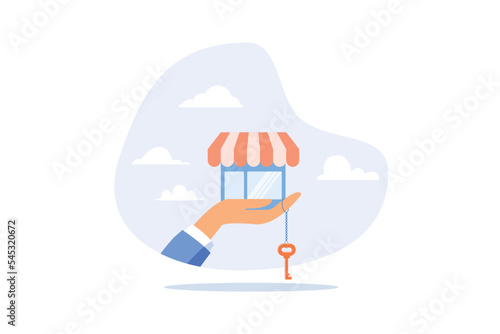 Small business key to success, open new shop, start new business or company, entrepreneur or SME, growing or increase product sale concept, flat vector modern illustration