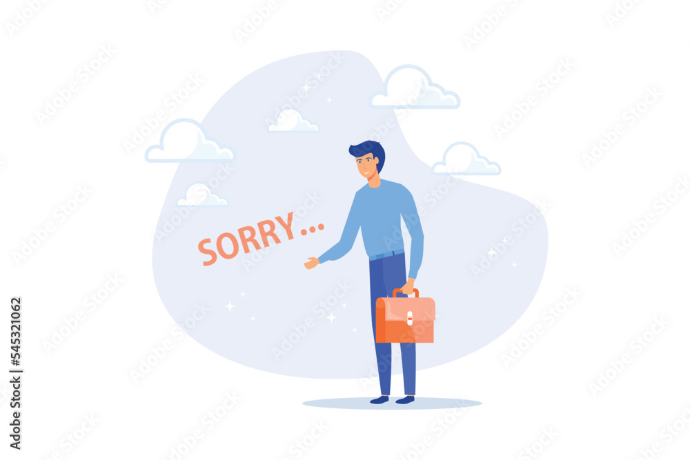 Apologize or say sorry, regret for what happen asking for forgiveness, professional or leadership after mistake or failure, pardon or feel sad concept, flat vector modern illustration Apologize or say sorry, regret for what happen asking for forgiveness, professional or leadership after mistake or failure, pardon or feel sad concept, flat vector modern illustration
