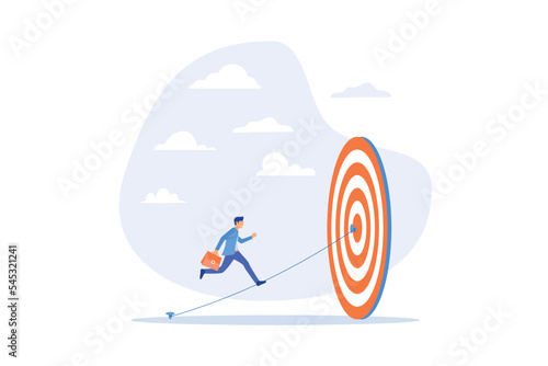 Set goal and take action to achieve goal or target, aiming or motivation to grow business and success, effort or skill to reach goal concept, flat vector modern illustration