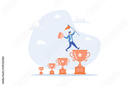 Small win or achievement to motivate to achieve bigger goal, strategy or inspiration to success, victory or win award concept, flat vector modern illustration