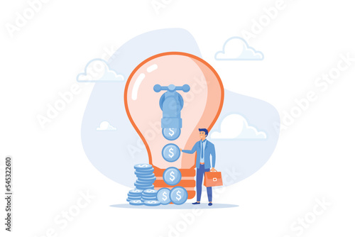 Startup company start generate revenue or income, business idea to make money, gain profit or create sales concept, flat vector modern illustration
