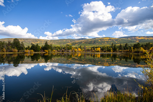 Autumn and fall colors at Moose Pond in the Flaming Gorge area near Vernal Utah.  Beautiful scenic view. 
