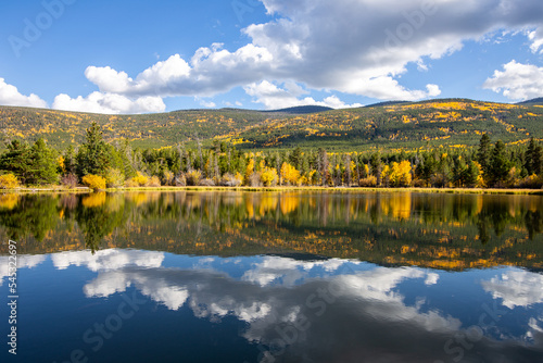 Autumn and fall colors at Moose Pond in the Flaming Gorge area near Vernal Utah.  Beautiful scenic view.  photo