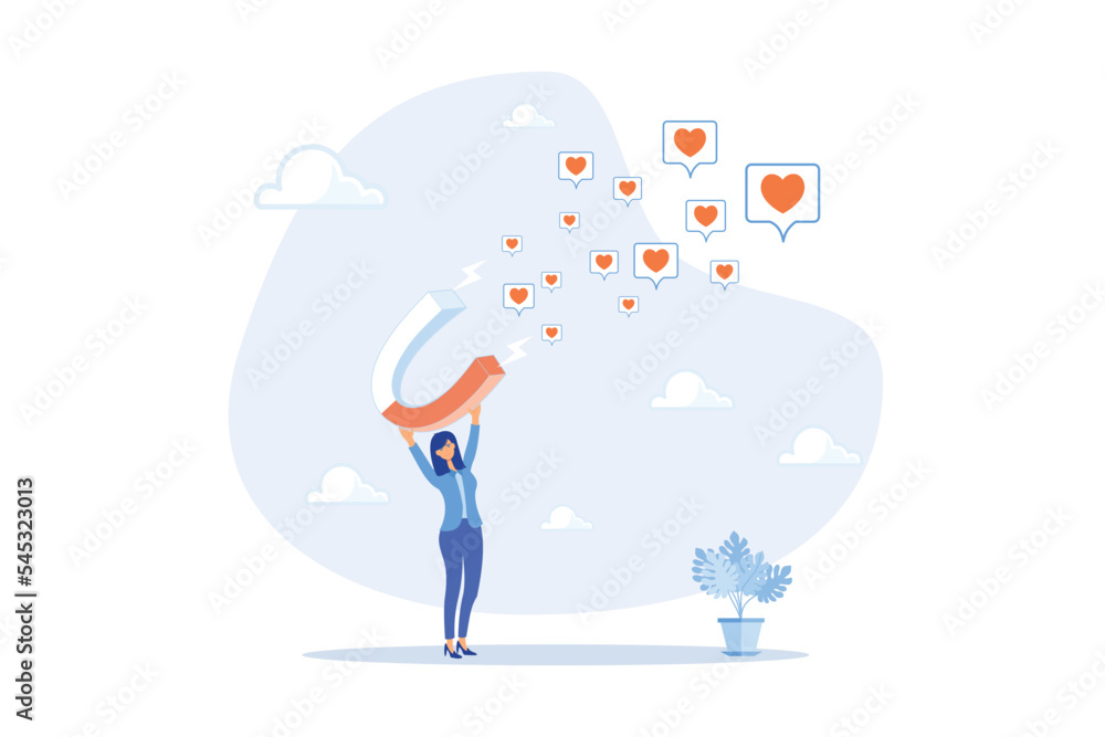 Social media marketing, SNS or social network service, influencer or online advertising, customer engagement to attract user like concept, flat vector modern illustration Social media marketing, SNS or social network service, influencer or online advertising, customer engagement to attract user like concept, flat vector modern illustration