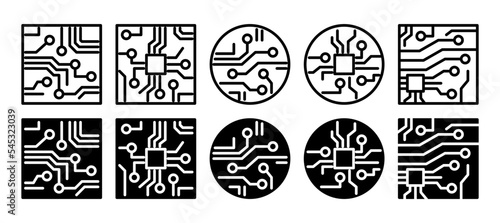 Circuit board icon set. Vector illustration with a different style. Suitable for website design, logo, app, template, and ui. Line and solid style icon