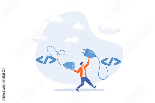 API, application programming interface to connect between software or application, coding to exchange information for website or software development, flat vector modern illustration photo