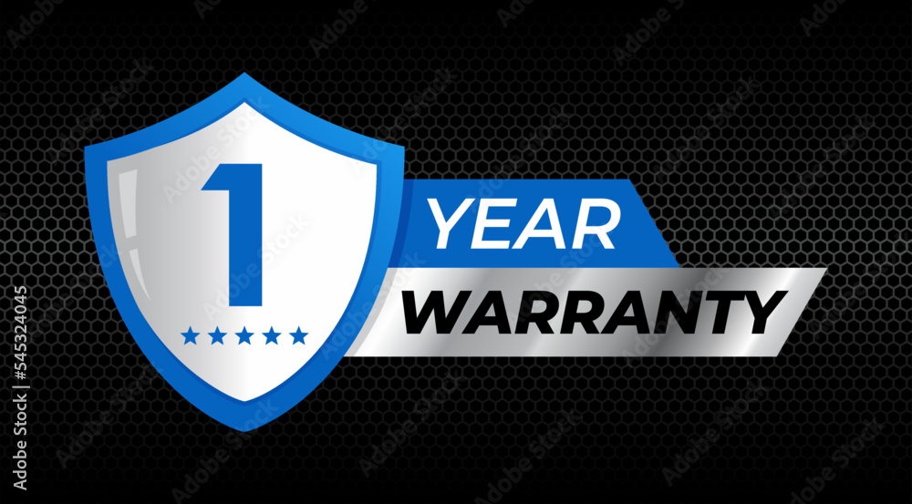 1 year warranty shield label icon badge design. blue and silver color ...
