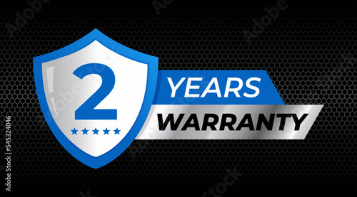 2 years warranty shield label icon badge design. blue and silver color. vector illustration eps 10
 photo