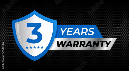 3 years warranty shield label icon badge design. blue and silver color. vector illustration eps 10
