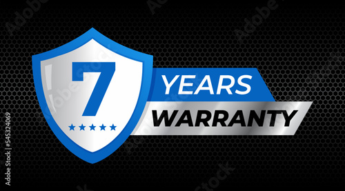 7 years warranty shield label icon badge design. blue and silver color. vector illustration eps 10
