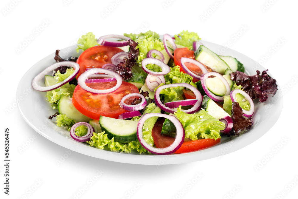 set with different salads on white background set with different salads on white background