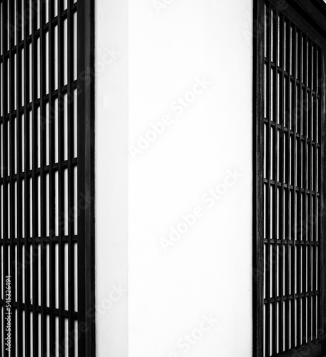 Wallpaper Mural Abstract Corner Wall with White Concrete and Black Wooden Lattice. Torontodigital.ca