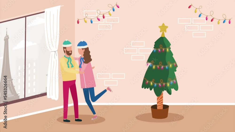 couple celebrating christmas with tree animation couple celebrating christmas with tree animation