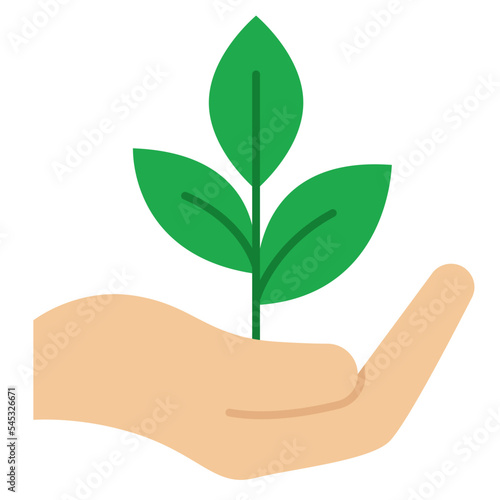 hand holding green plant. hand and plant illustration