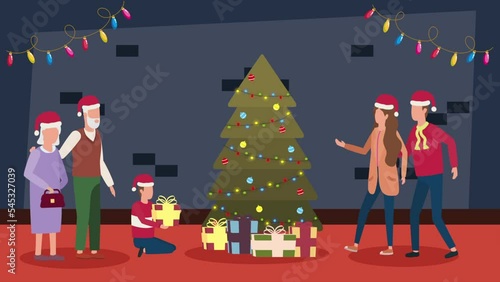 family celebrating christmas characters animation photo