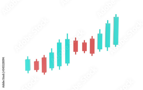 Stock price candlesticks on a white background. Charts, analysis,trading, markets, investments,profit.The price chart is up.The trend is up.Candlestick isolated on white background.3D render.