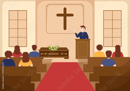 Pastor Giving a Sermon of God in Cassock at a Catholic Church from Pulpit and Baptism in Flat Cartoon Hand Drawn Templates Illustration