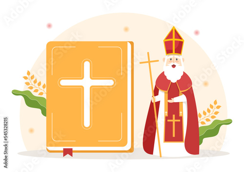 Pastor Giving a Sermon of God in Cassock at a Catholic Church from Pulpit and Baptism in Flat Cartoon Hand Drawn Templates Illustration