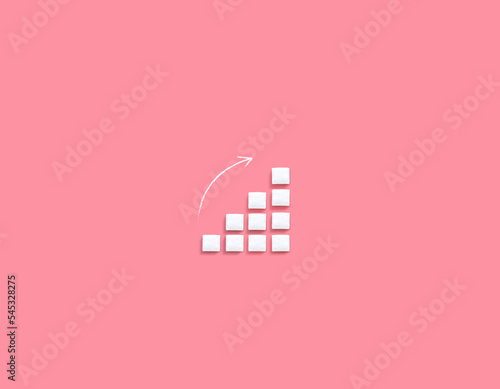 Ascending sugar cube graph and arrows indicating increased sugar intake.