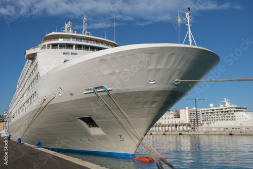 Luxury Silversea Silver cruiseship cruise ship liner yacht Shadow Whisper in port of Palermo, Italy