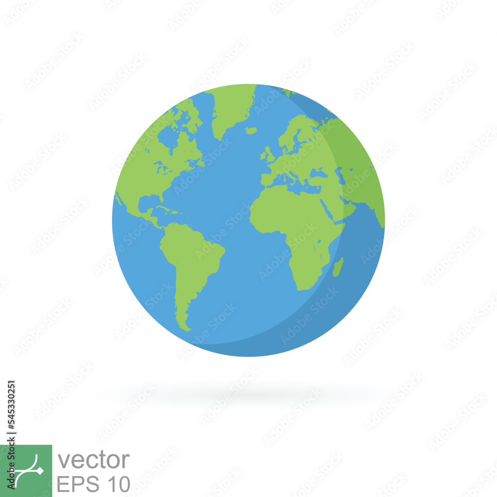 Planet earth icon. World globe flat style, simple cartoon map design, circle green global sphere concept. Vector illustration isolated on white background. EPS 10. Planet earth icon. World globe flat style, simple cartoon map design, circle green global sphere concept. Vector illustration isolated on white background. EPS 10.