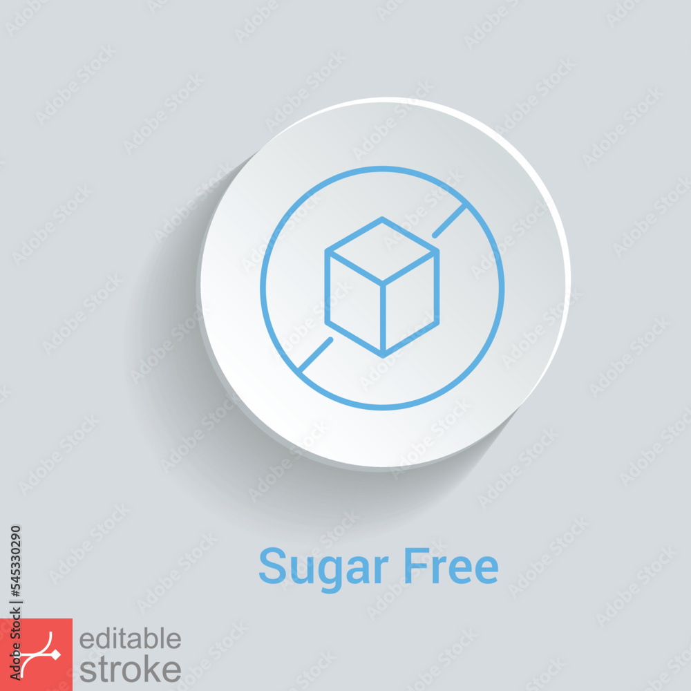 Sugar free icon. Simple outline icon. Low calorie, cube in circle stamp, health food concept. Thin line vector illustration isolated. Editable stroke EPS 10. Sugar free icon. Simple outline icon. Low calorie, cube in circle stamp, health food concept. Thin line vector illustration isolated. Editable stroke EPS 10.