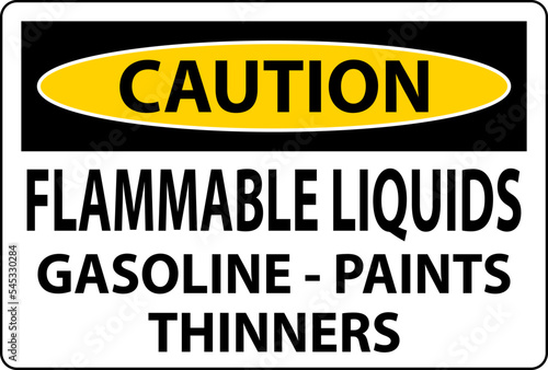 Caution Sign Flammable Liquids, Gasoline, Paints, Thinners