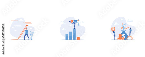 Start business planning, Next economic recession forecast or prediction, savings and growing money concept, set flat vector modern illustration